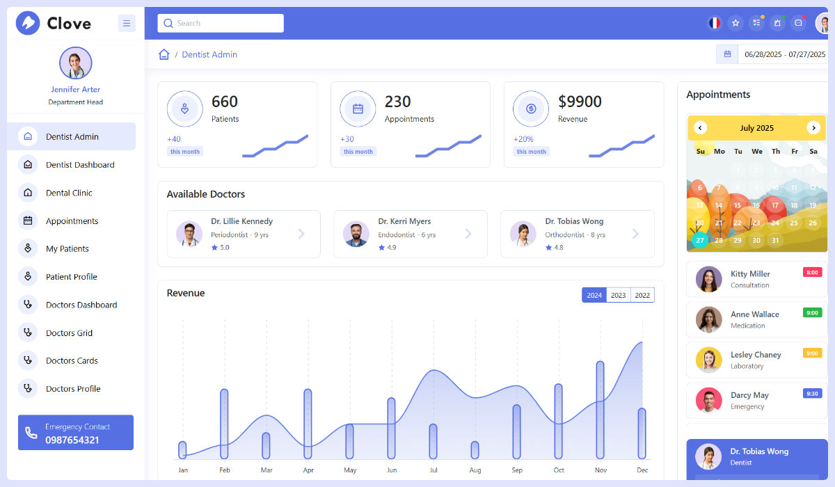 Clove - Dental Care Bootstrap Admin Dashboard