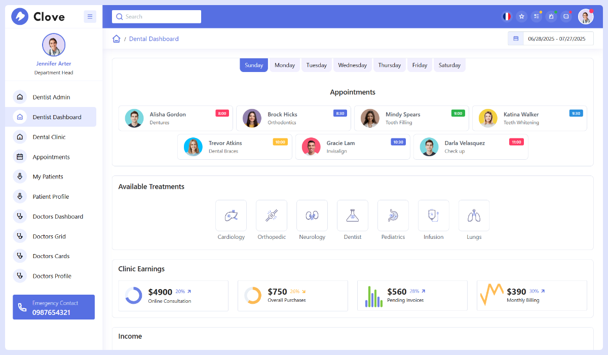 Clove - Dental Care Bootstrap Admin Dashboard