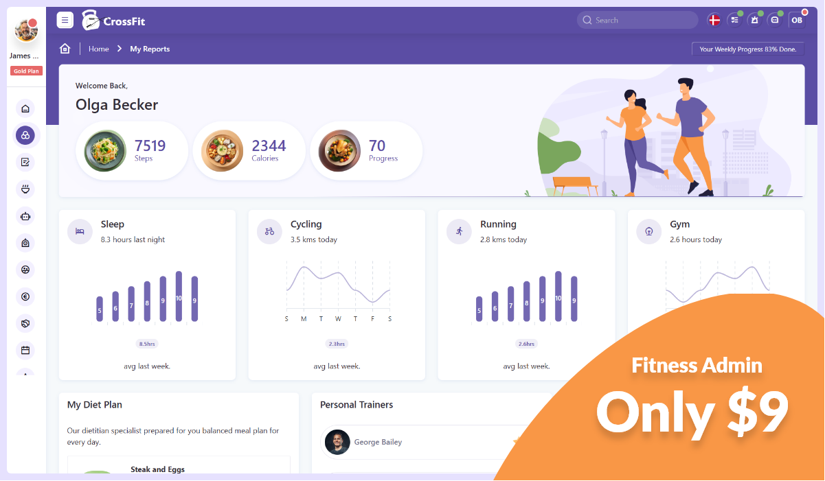 Crossfit - Fitness Bootstrap Admin Template