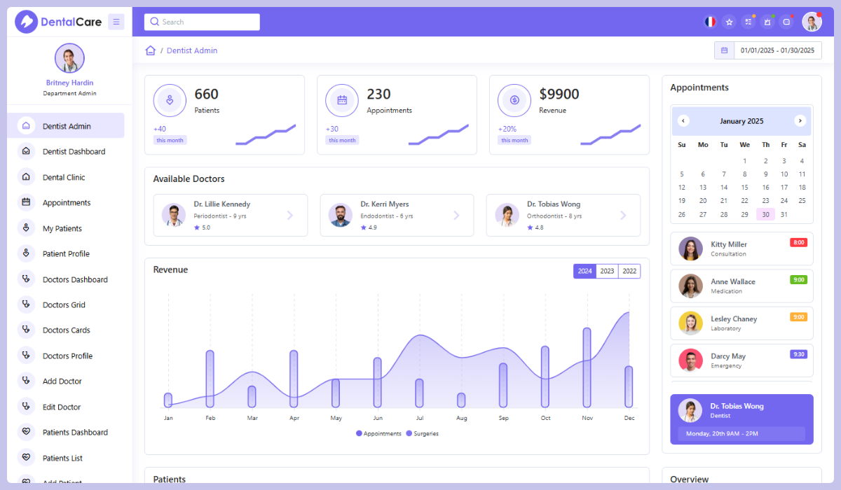 Dental Care - Dentist Bootstrap Admin Template