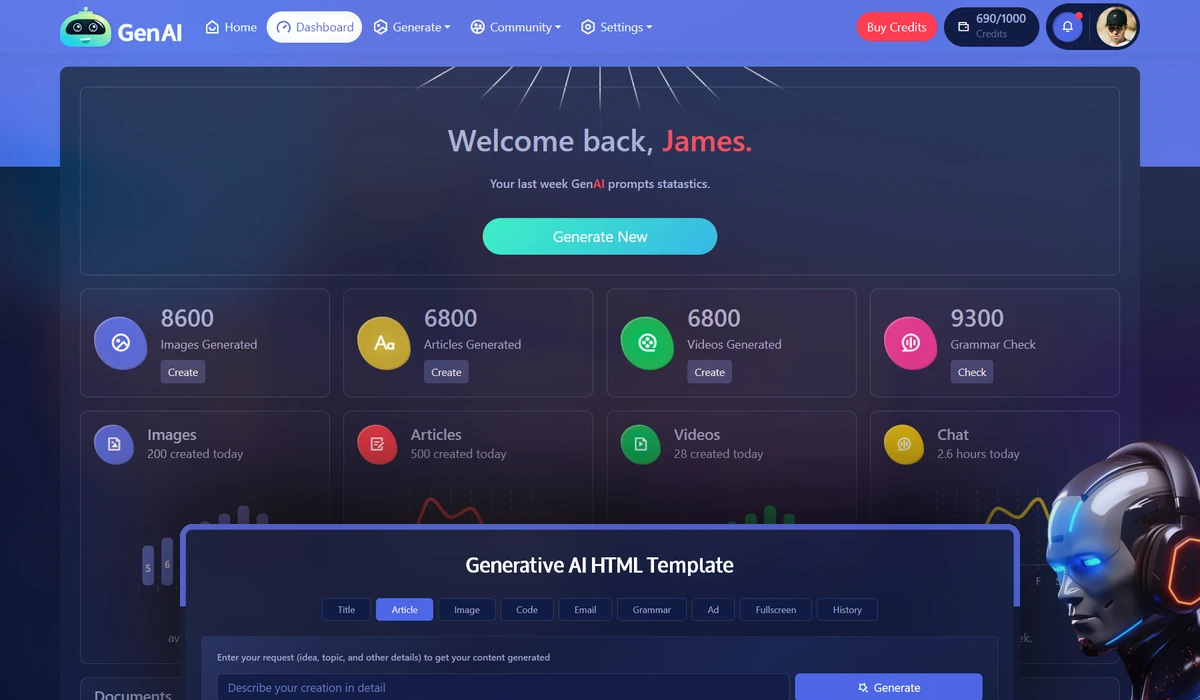 GenAI Bootstrap 5 Generative AI Template and Dashboard